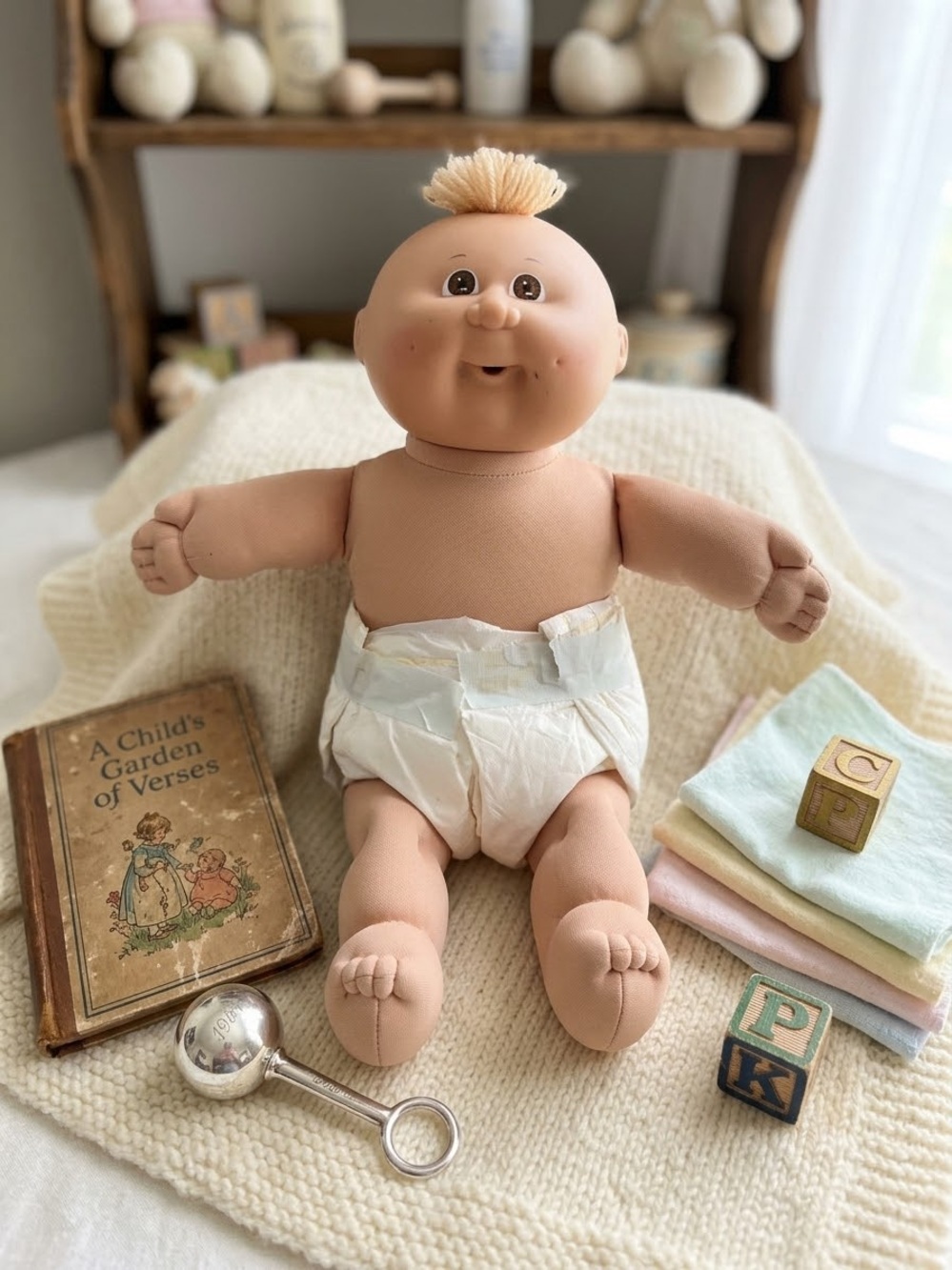 1983 Cabbage Patch Kids CPK Preemie Doll HM 4 Factory P, Black Sig Brown Tuft